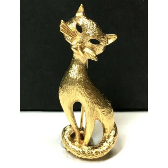 Vintage MONET Gold Retro CAT Brooch PIN Siamese Kitty Mint Condition signed - Picture 5 of 6